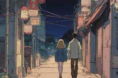 1990s_anime_low_resolution_screengrab_couple_walking_away_in_street_at_night