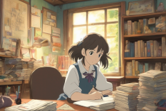 ghibli_a_bookroom_a_desk_some_papers_and_pens_on_the_desk_a_girl