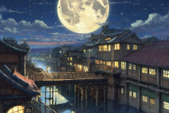 ghibli_fantasy_station_flooding_in_the_sky_starry_night_full_moon