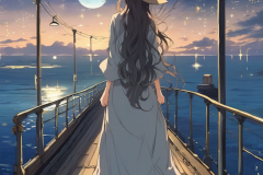 ghibli_starry_night_sky_open_sea_view_background_a_train_pass_thought_a_girl_on_the_train_station_long_hair_long_dress_a_hat